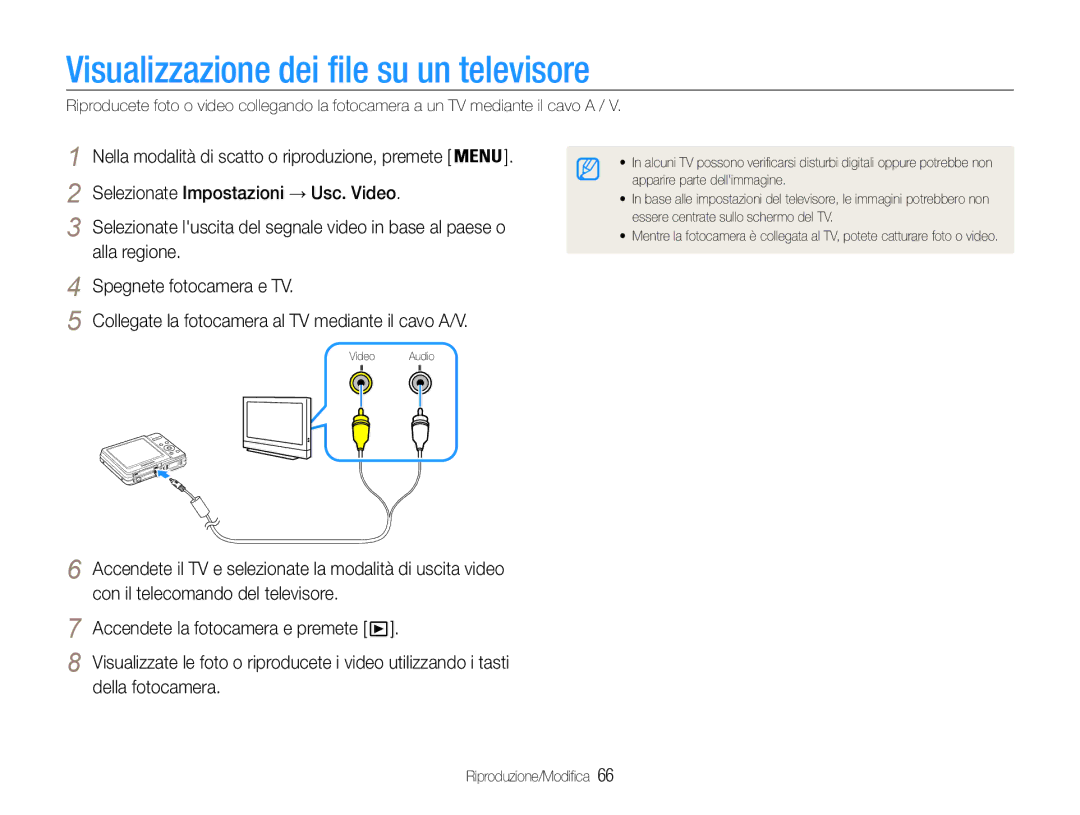 Samsung EC-ES9ZZZBAPE1, EC-ES9ZZZBABE1 manual Visualizzazione dei file su un televisore, Della fotocamera 