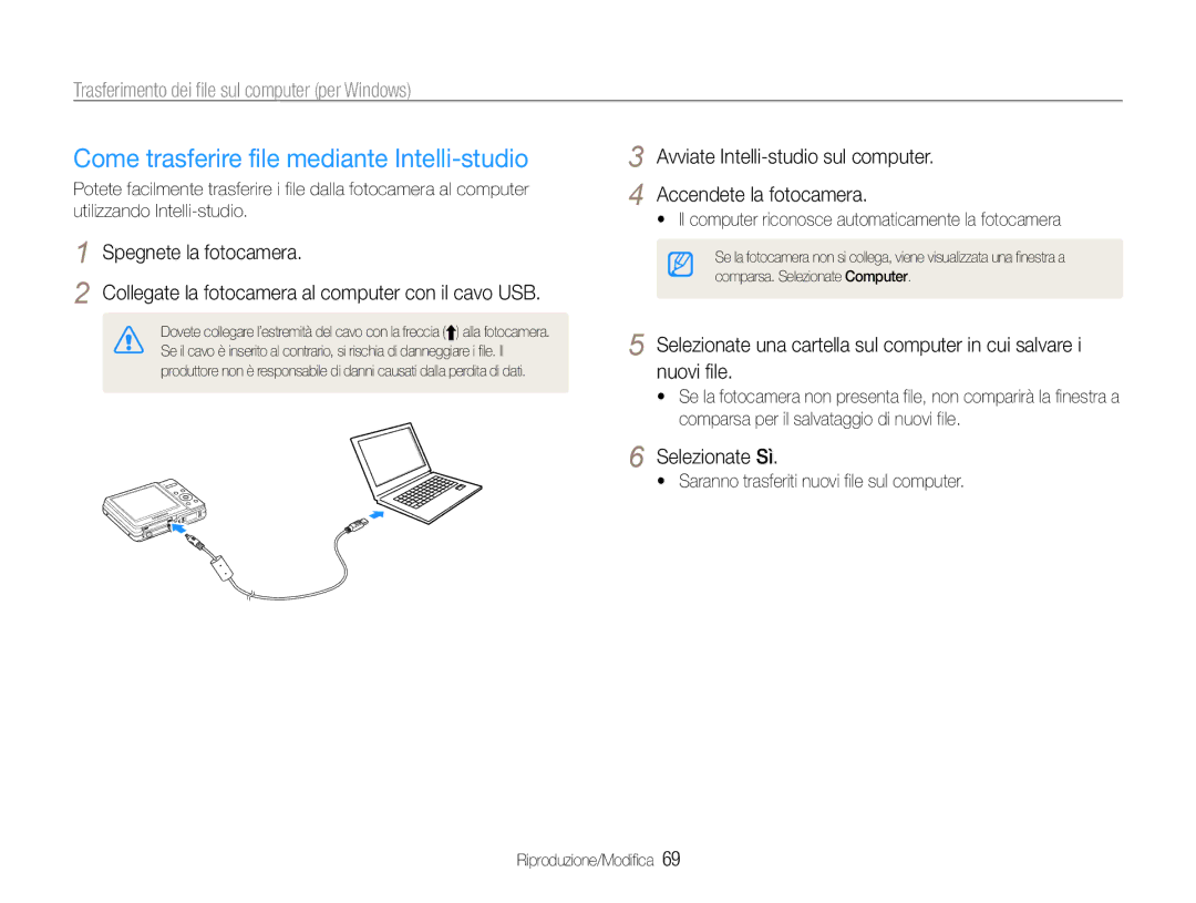 Samsung EC-ES9ZZZBABE1, EC-ES9ZZZBAPE1 manual Come trasferire file mediante Intelli-studio, Spegnete la fotocamera 