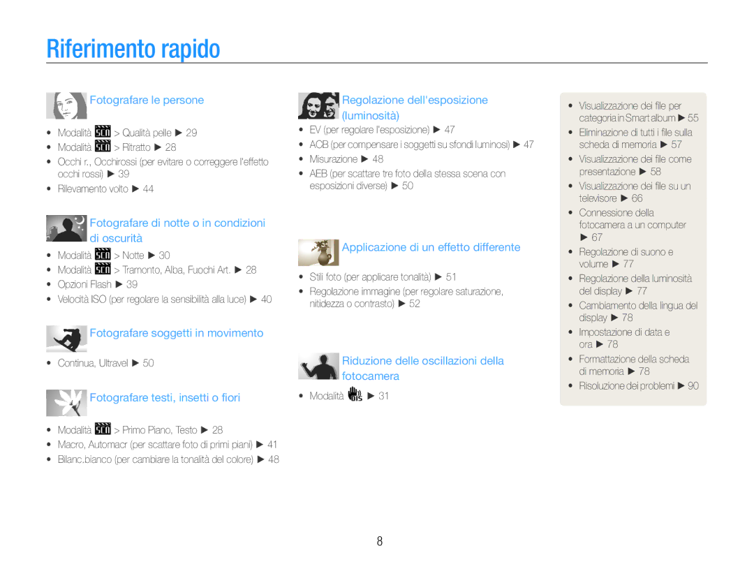 Samsung EC-ES9ZZZBAPE1, EC-ES9ZZZBABE1 manual Riferimento rapido, Fotografare le persone 