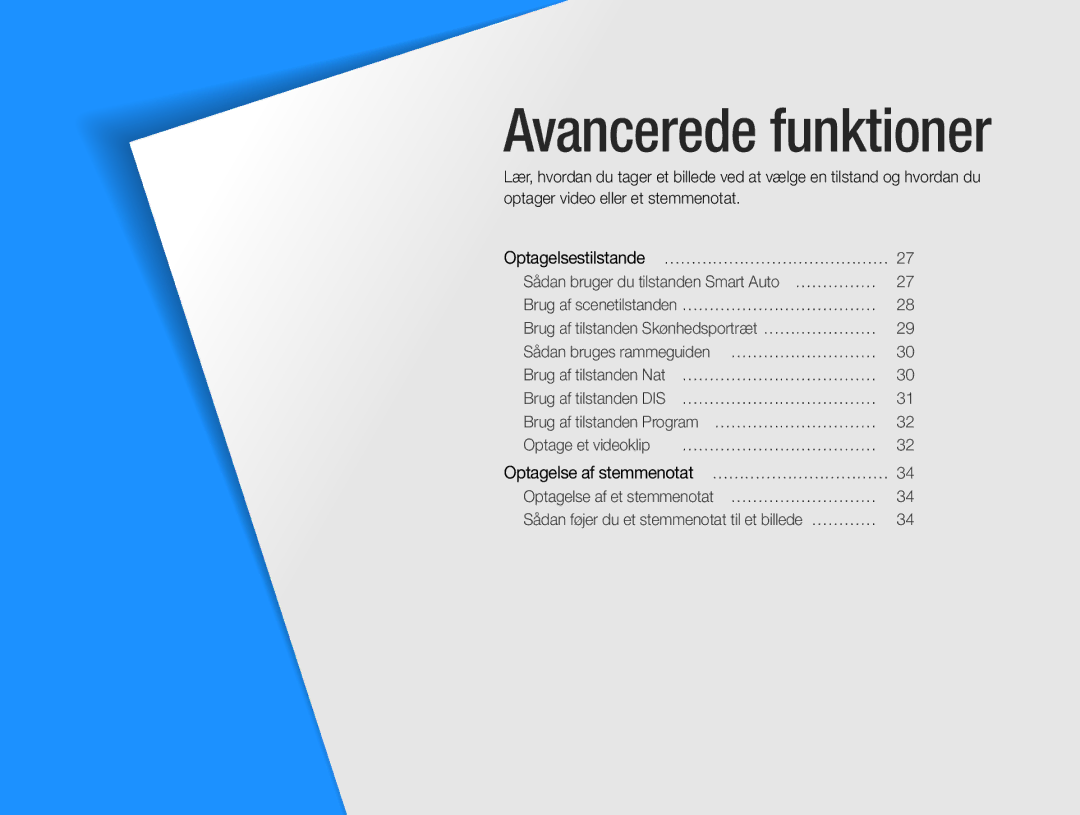 Samsung EC-ES9ZZZBARE2, EC-ES9ZZZBAPE2, EC-ES9ZZZBASE2, EC-ES9ZZZBABE2 manual Avancerede funktioner 