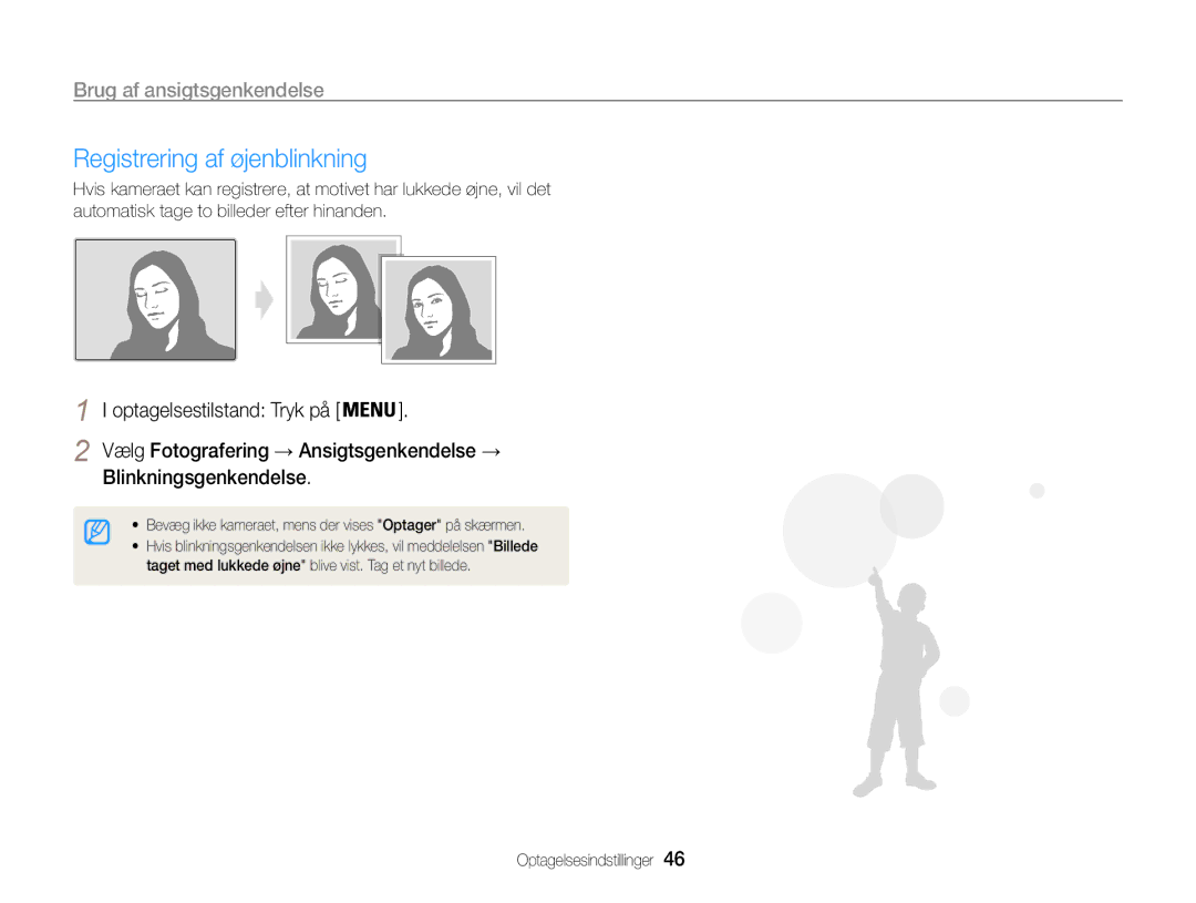 Samsung EC-ES9ZZZBARE2, EC-ES9ZZZBAPE2, EC-ES9ZZZBASE2, EC-ES9ZZZBABE2 Registrering af øjenblinkning, Blinkningsgenkendelse 