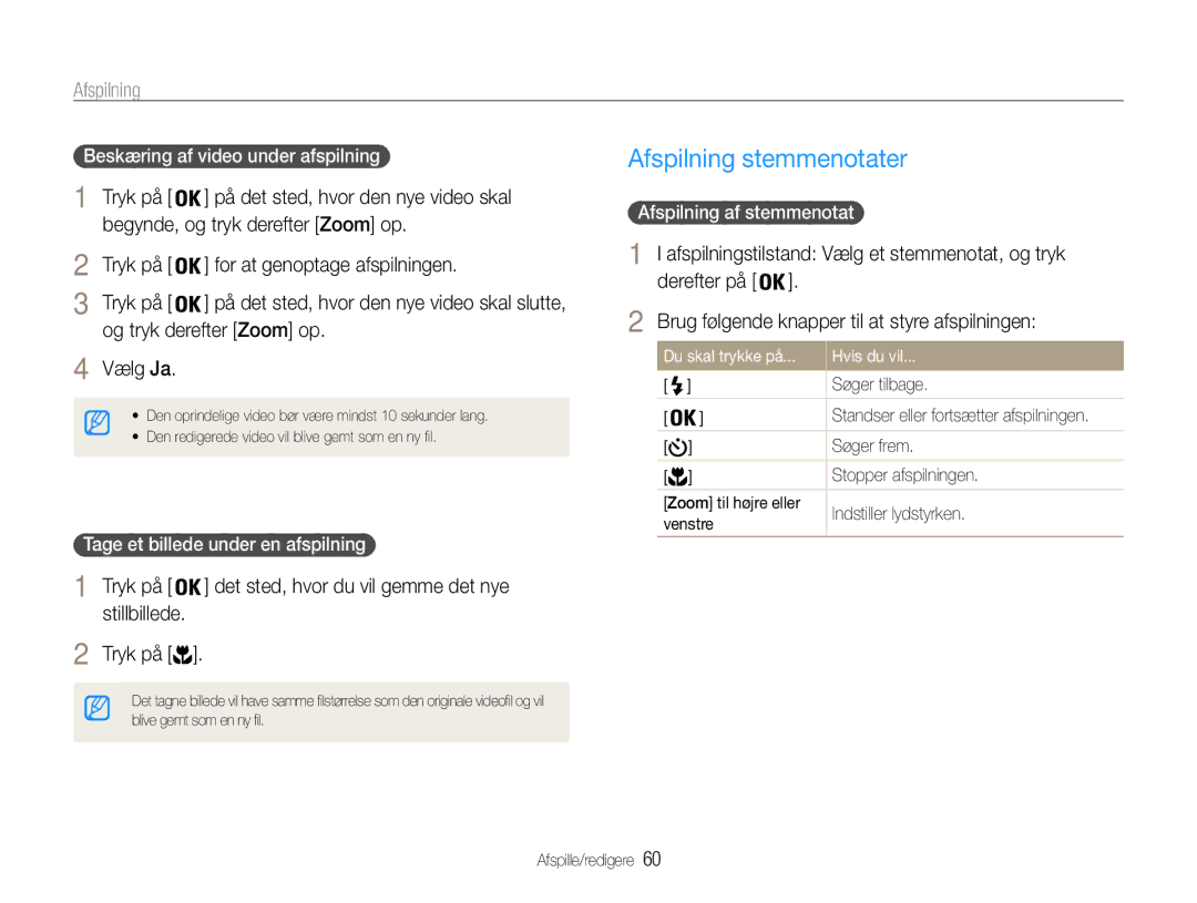 Samsung EC-ES9ZZZBASE2, EC-ES9ZZZBAPE2, EC-ES9ZZZBABE2 manual Afspilning stemmenotater, Og tryk derefter Zoom op, Vælg Ja 