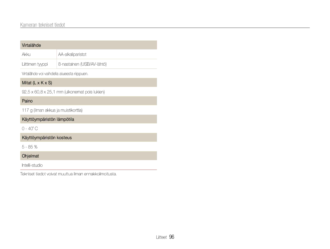 Samsung EC-ES9ZZZBASE2, EC-ES9ZZZBAPE2, EC-ES9ZZZBABE2, EC-ES9ZZZBARE2 manual Virtalähde voi vaihdella alueesta riippuen 