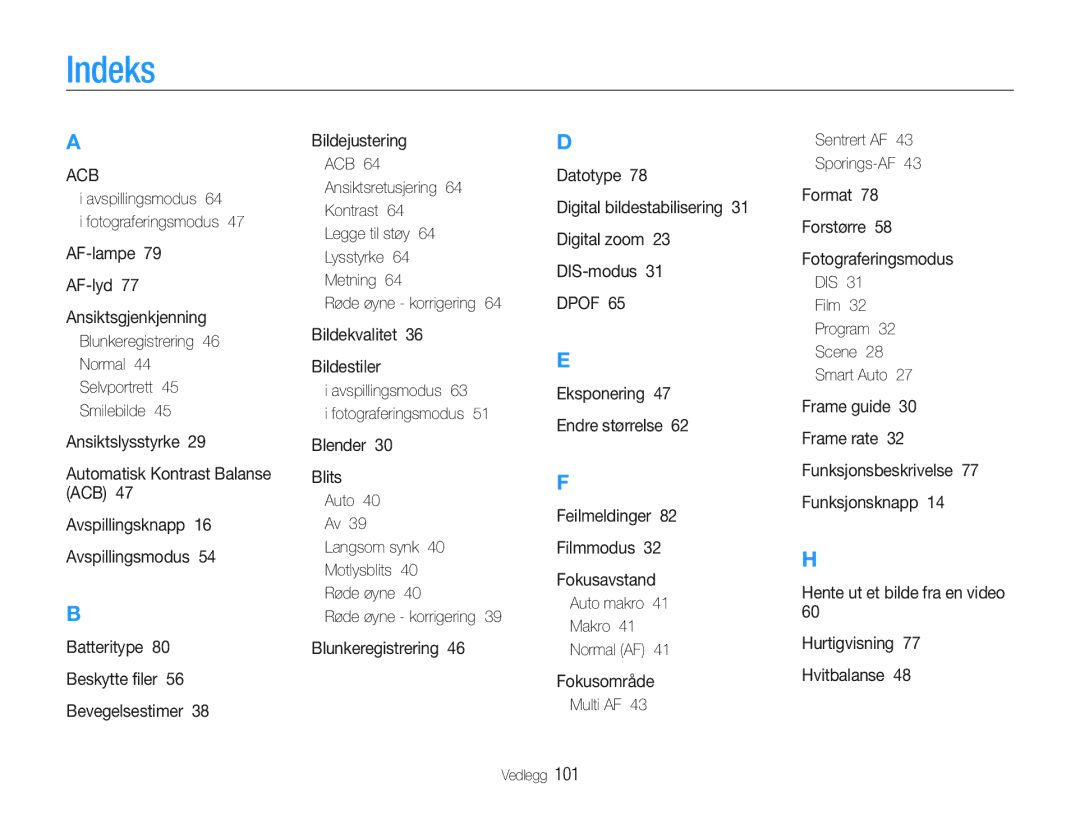 Samsung EC-ES9ZZZBABE2, EC-ES9ZZZBAPE2, EC-ES9ZZZBASE2, EC-ES9ZZZBARE2 manual Indeks 