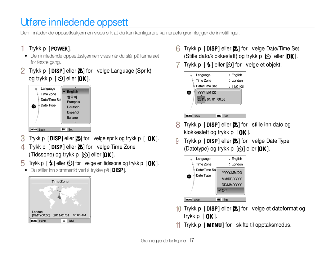 Samsung EC-ES9ZZZBABE2, EC-ES9ZZZBAPE2, EC-ES9ZZZBASE2, EC-ES9ZZZBARE2 manual Utføre innledende oppsett 