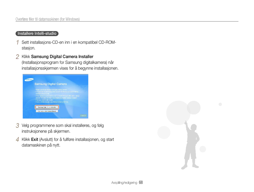 Samsung EC-ES9ZZZBASE2, EC-ES9ZZZBAPE2 manual Overføre filer til datamaskinen for Windows, Installere Intelli-studio 