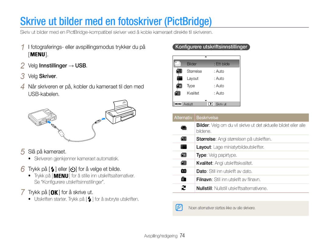 Samsung EC-ES9ZZZBARE2, EC-ES9ZZZBAPE2 Skrive ut bilder med en fotoskriver PictBridge, Trykk på eller for å velge et bilde 