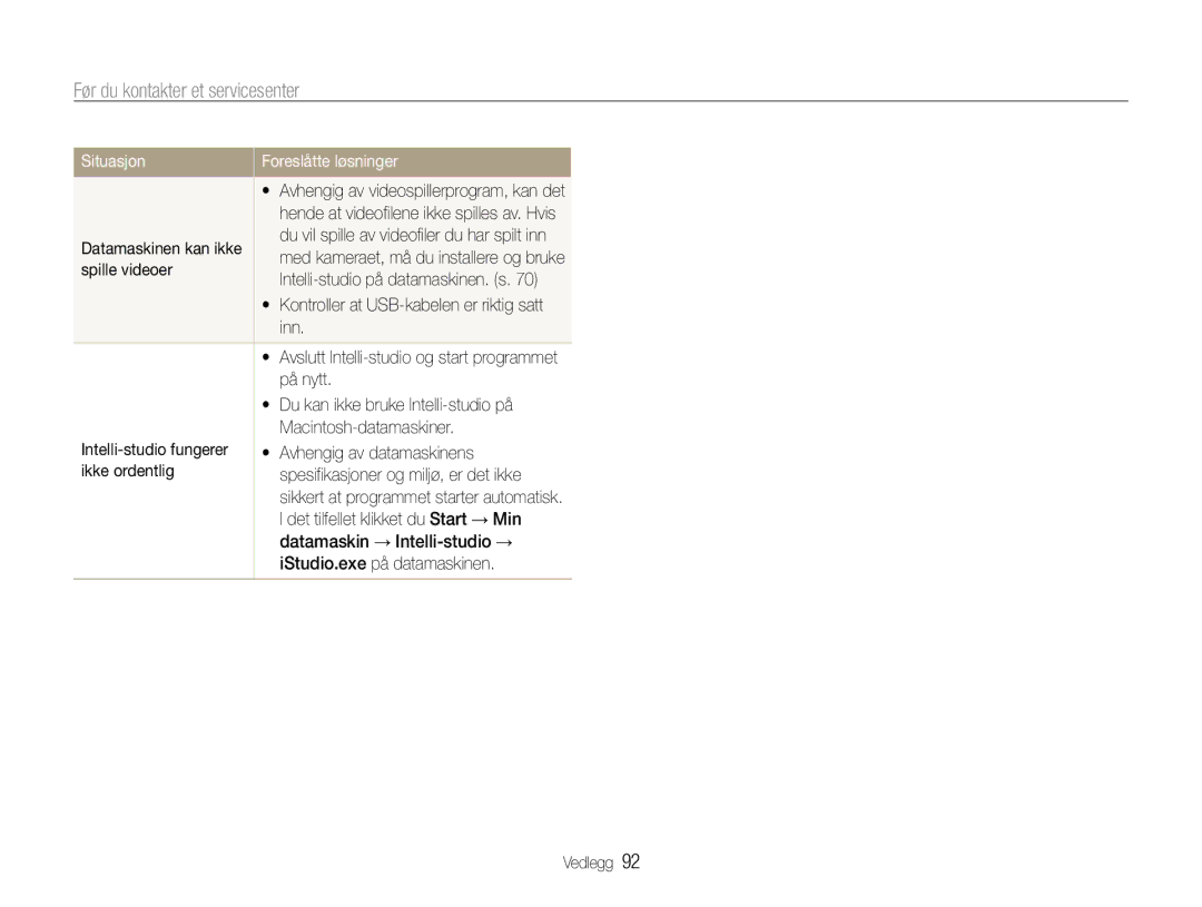 Samsung EC-ES9ZZZBASE2 manual Spille videoer, På nytt, Du kan ikke bruke Intelli-studio på, Macintosh-datamaskiner 