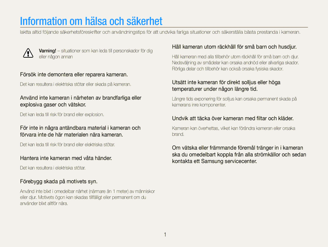 Samsung EC-ES9ZZZBABE2, EC-ES9ZZZBAPE2, EC-ES9ZZZBASE2, EC-ES9ZZZBARE2 manual Information om hälsa och säkerhet 