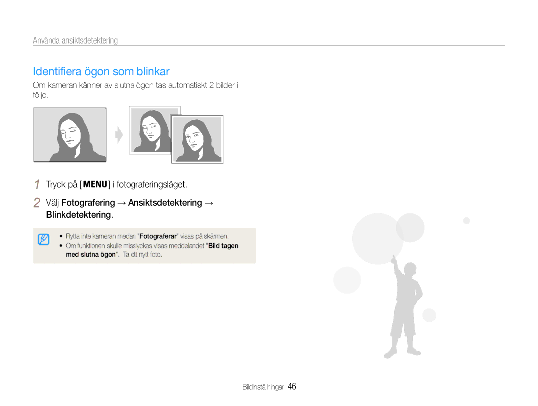Samsung EC-ES9ZZZBARE2, EC-ES9ZZZBAPE2, EC-ES9ZZZBASE2, EC-ES9ZZZBABE2 manual Identifiera ögon som blinkar, Blinkdetektering 