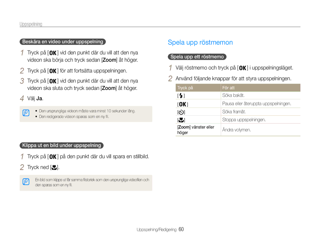 Samsung EC-ES9ZZZBASE2, EC-ES9ZZZBAPE2 manual Spela upp röstmemon, Tryck på För att fortsätta uppspelningen, Välj Ja 