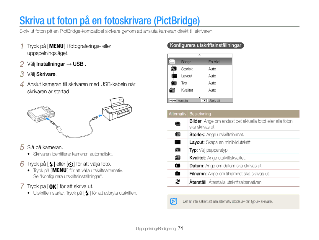 Samsung EC-ES9ZZZBARE2, EC-ES9ZZZBAPE2 Skriva ut foton på en fotoskrivare PictBridge, Tryck på eller för att välja foto 