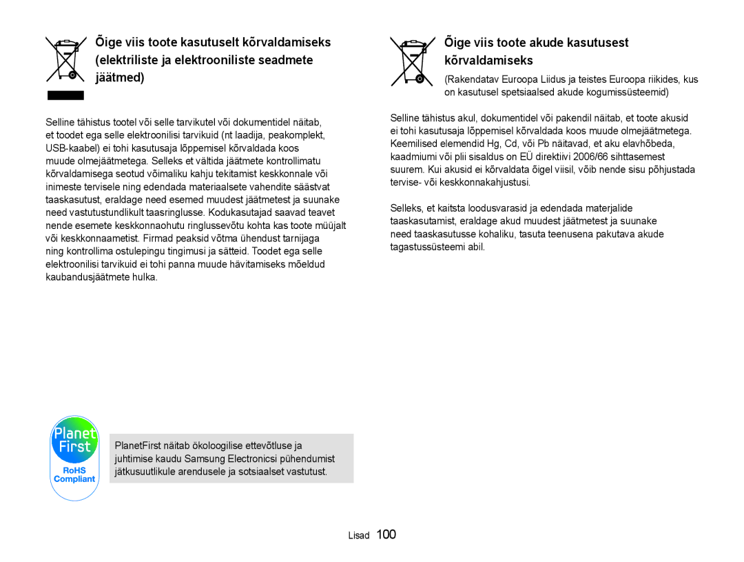 Samsung EC-ES9ZZZBABE2, EC-ES9ZZZBASE2 manual Õige viis toote akude kasutusest kõrvaldamiseks 