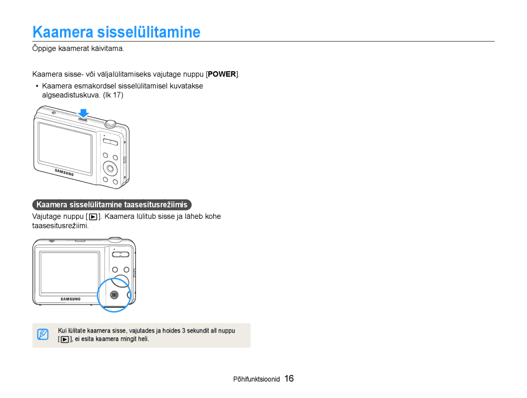 Samsung EC-ES9ZZZBABE2, EC-ES9ZZZBASE2 manual Kaamera sisselülitamine taasesitusrežiimis 