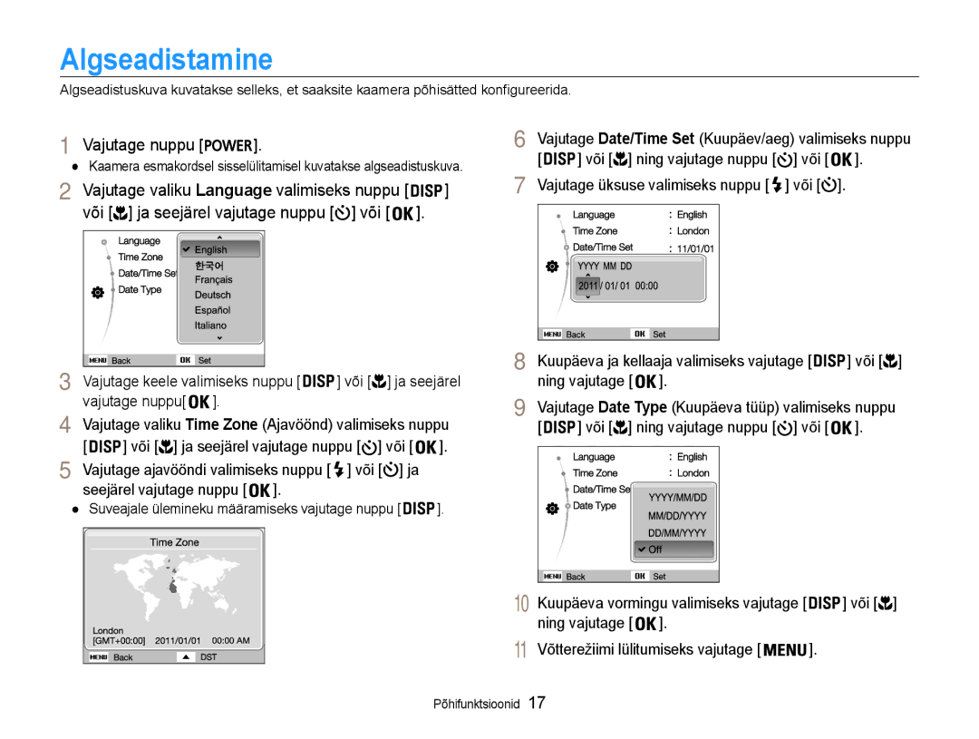 Samsung EC-ES9ZZZBASE2, EC-ES9ZZZBABE2 manual Algseadistamine, Või, Võtterežiimi lülitumiseks vajutage 