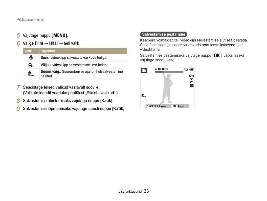 Samsung EC-ES9ZZZBASE2, EC-ES9ZZZBABE2 manual Salvestamise peatamine, Vajutage seda uuesti 