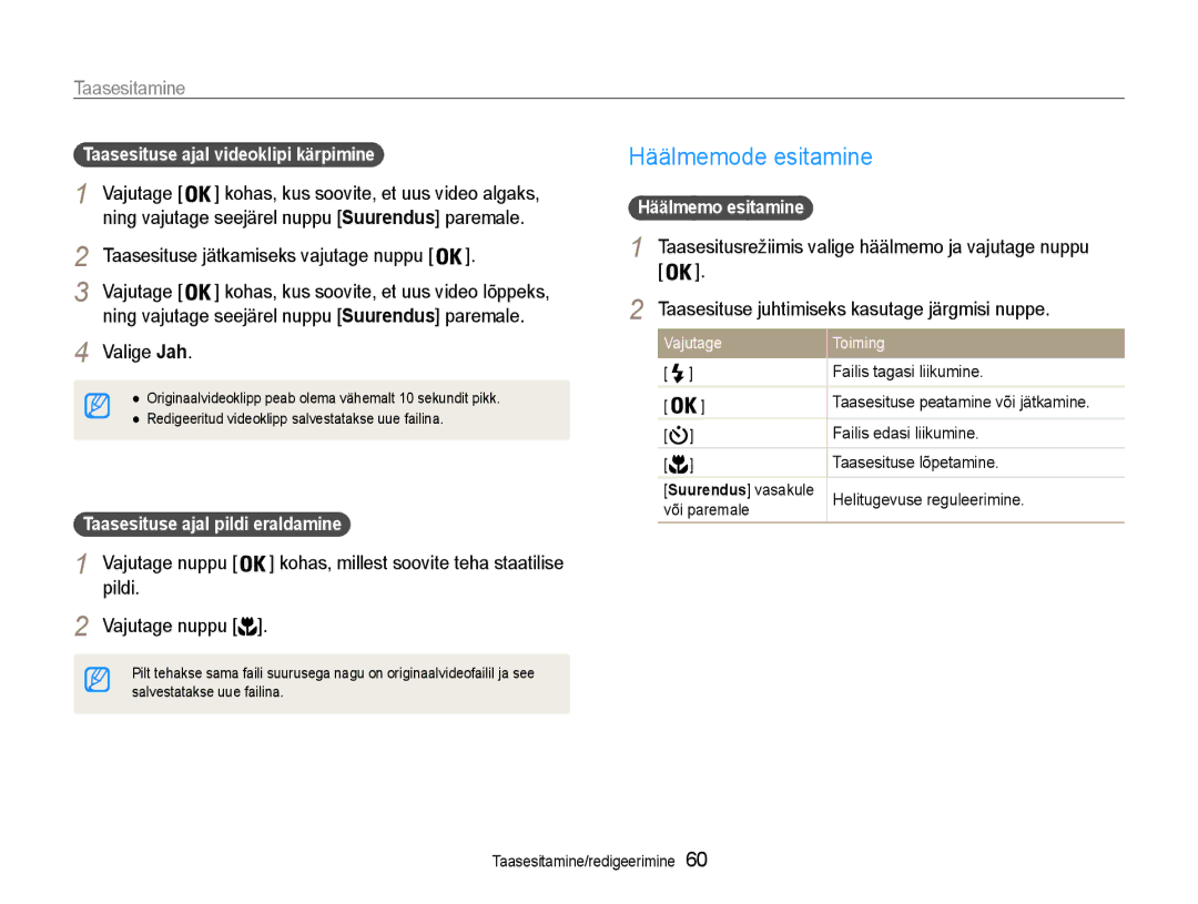 Samsung EC-ES9ZZZBABE2 Häälmemode esitamine, Valige Jah, Pildi, Taasesituse ajal pildi eraldamine, Häälmemo esitamine 