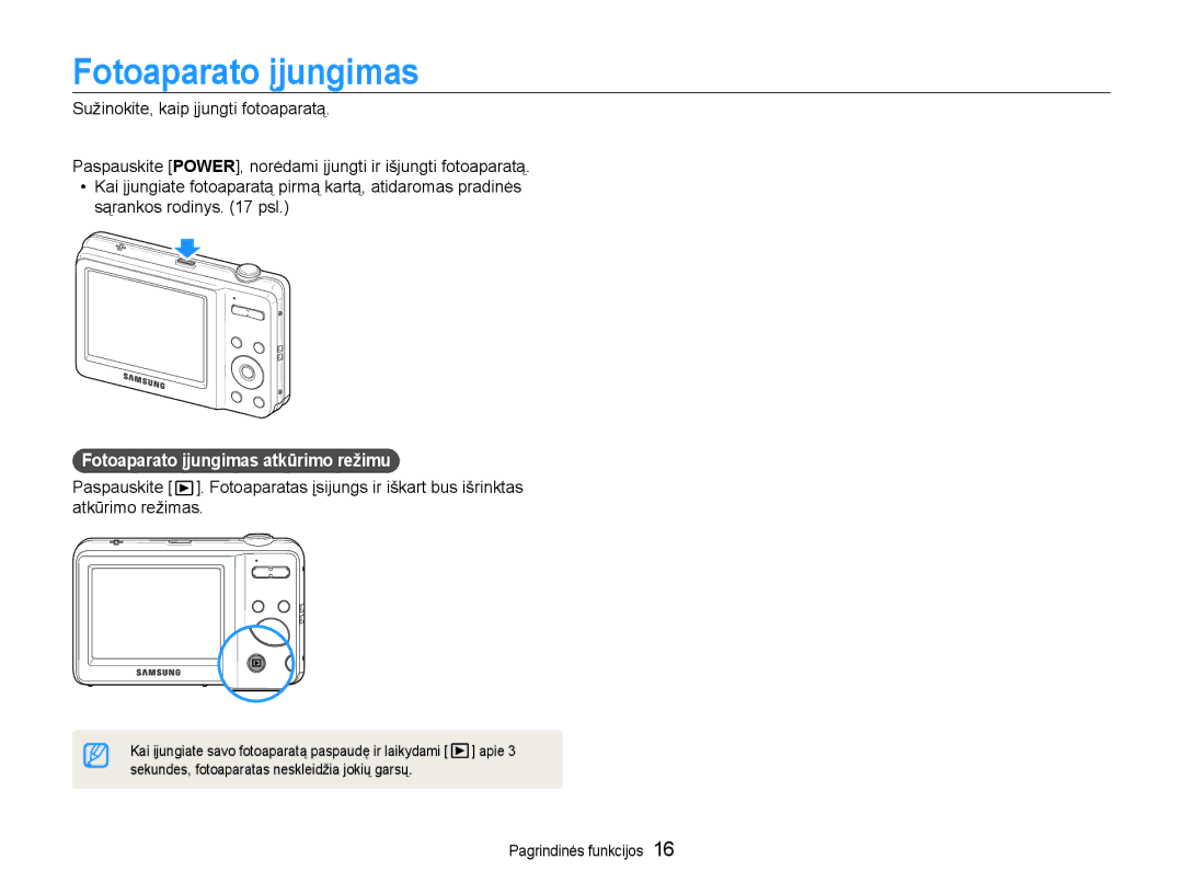 Samsung EC-ES9ZZZBABE2, EC-ES9ZZZBASE2 manual Fotoaparato įjungimas atkūrimo režimu 