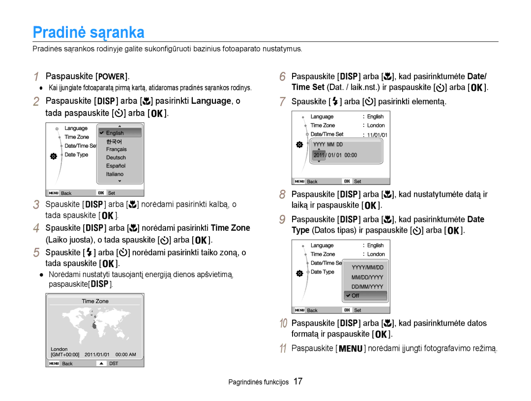 Samsung EC-ES9ZZZBASE2, EC-ES9ZZZBABE2 manual Pradinė sąranka 