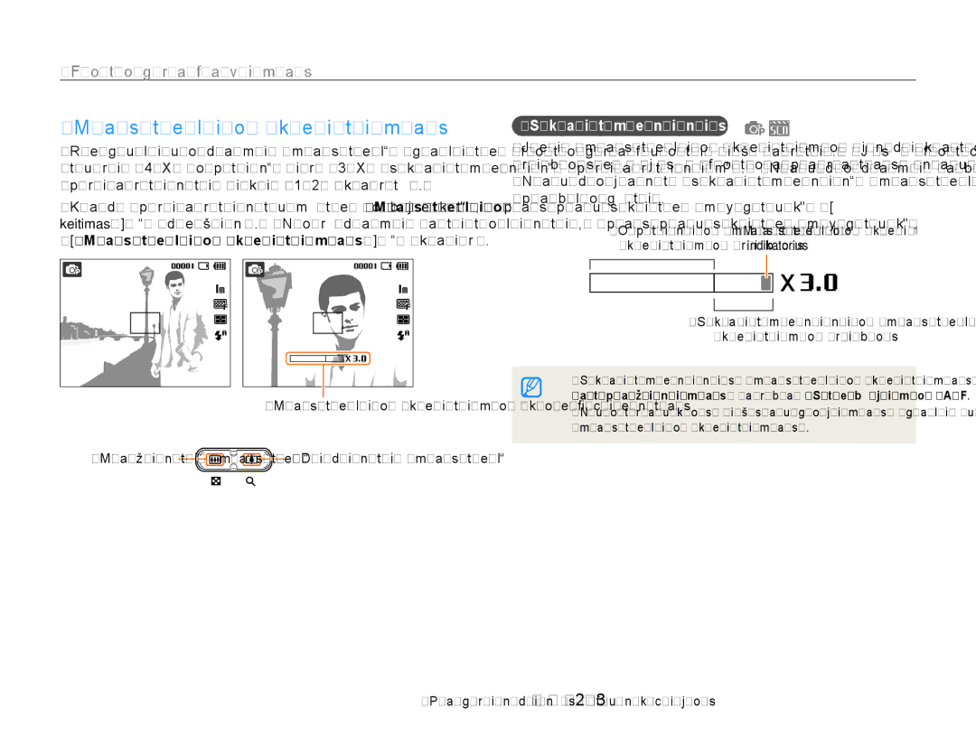 Samsung EC-ES9ZZZBASE2, EC-ES9ZZZBABE2 manual Mastelio keitimas, Fotografavimas, Skaitmeninis mastelio keitimas 