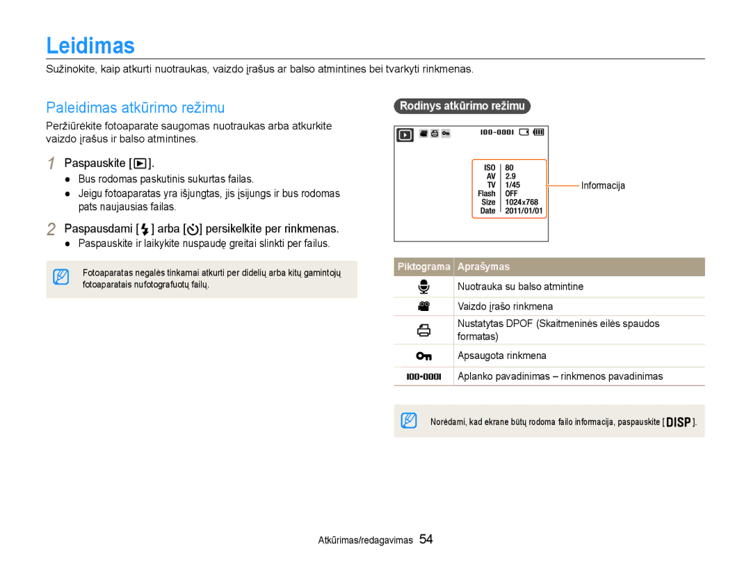 Samsung EC-ES9ZZZBABE2, EC-ES9ZZZBASE2 Leidimas, Paleidimas atkūrimo režimu, Paspausdami arba persikelkite per rinkmenas 