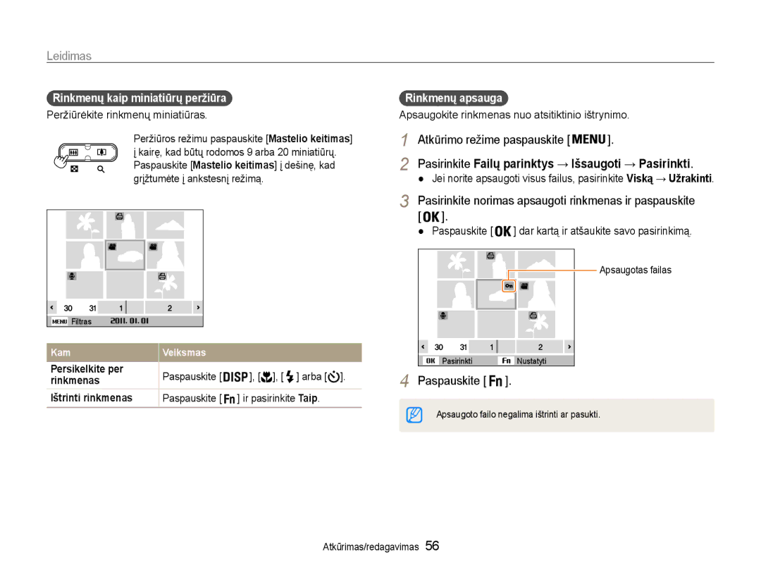 Samsung EC-ES9ZZZBABE2, EC-ES9ZZZBASE2 Atkūrimo režime paspauskite, Pasirinkite norimas apsaugoti rinkmenas ir paspauskite 