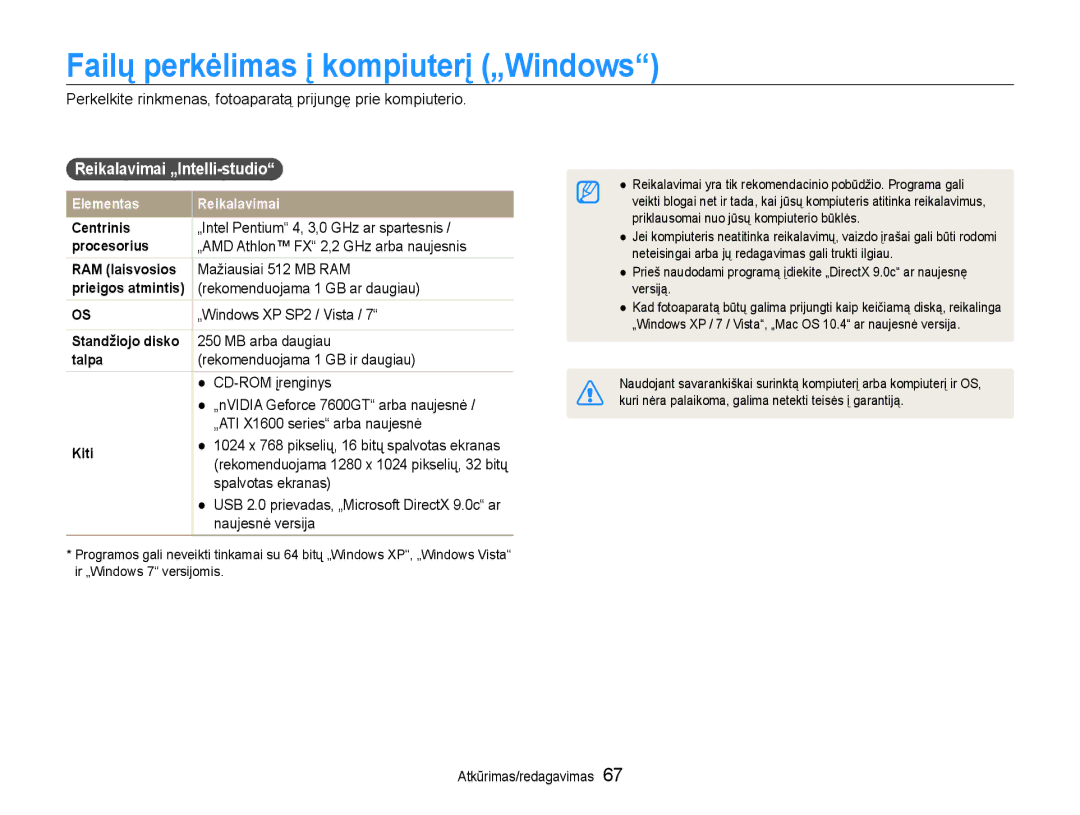 Samsung EC-ES9ZZZBASE2, EC-ES9ZZZBABE2 manual Failų perkėlimas į kompiuterį „Windows, Reikalavimai „Intelli-studio 