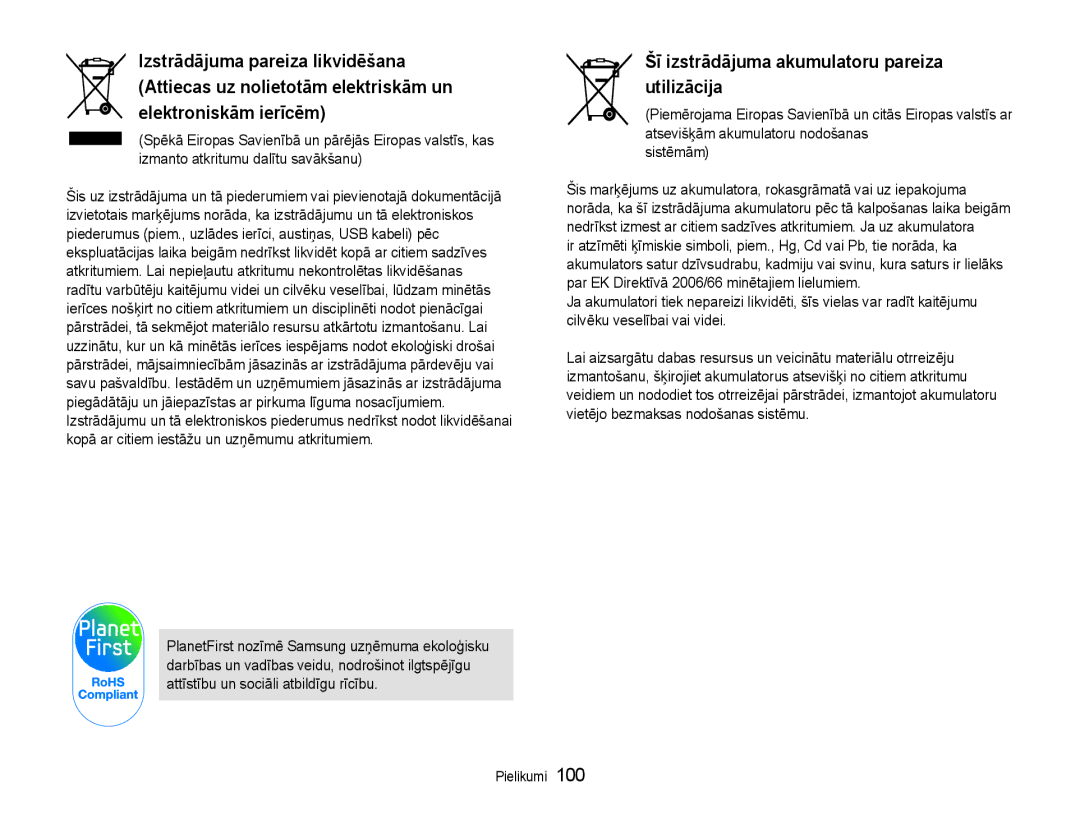 Samsung EC-ES9ZZZBABE2, EC-ES9ZZZBASE2 manual Šī izstrādājuma akumulatoru pareiza utilizācija 