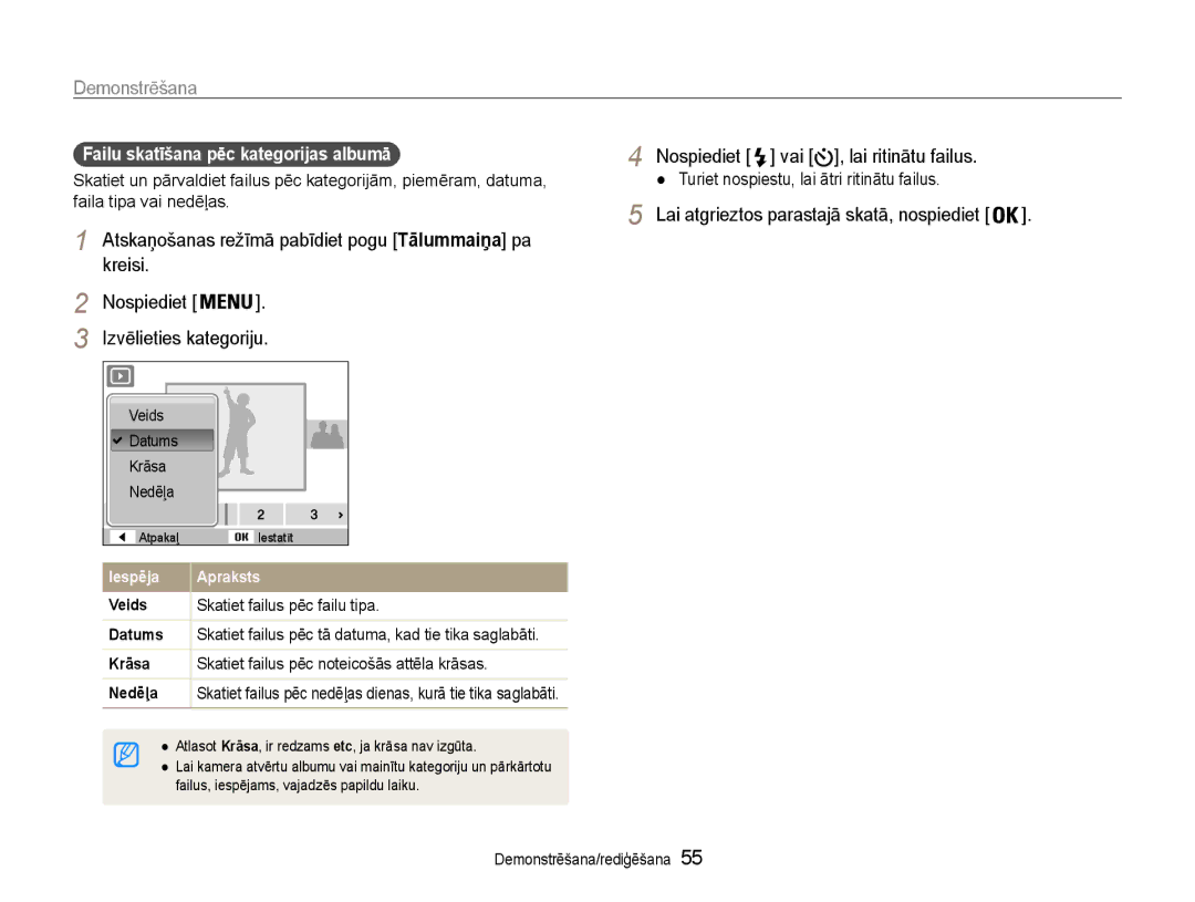 Samsung EC-ES9ZZZBASE2, EC-ES9ZZZBABE2 manual Demonstrēšana, Atskaņošanas režīmā pabīdiet pogu Tālummaiņa pa kreisi 