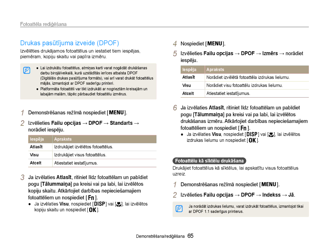 Samsung EC-ES9ZZZBASE2, EC-ES9ZZZBABE2 manual Drukas pasūtījuma izveide Dpof, Izvēlieties Failu opcijas → Dpof → Standarts → 