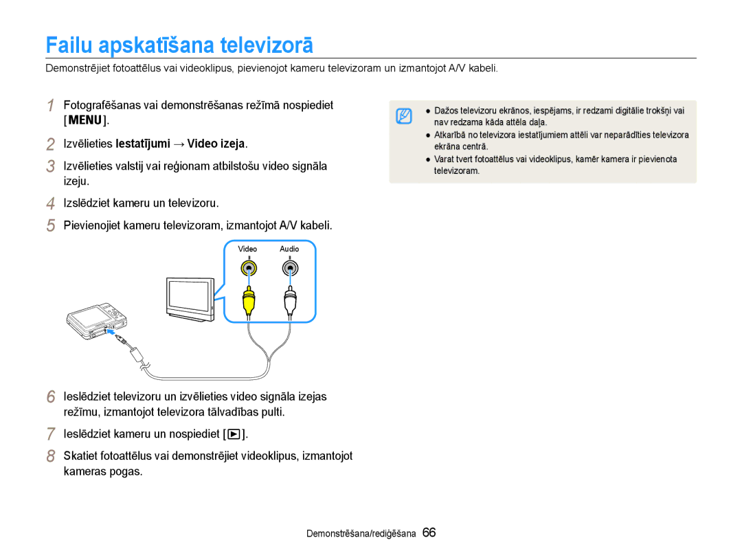 Samsung EC-ES9ZZZBABE2, EC-ES9ZZZBASE2 manual Failu apskatīšana televizorā, Izvēlieties Iestatījumi → Video izeja 