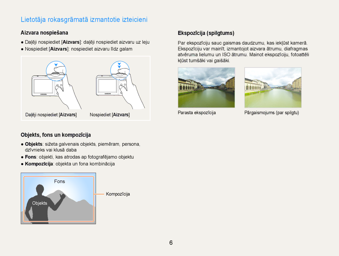 Samsung EC-ES9ZZZBABE2 Lietotāja rokasgrāmatā izmantotie izteicieni, Aizvara nospiešana, Objekts, fons un kompozīcija 