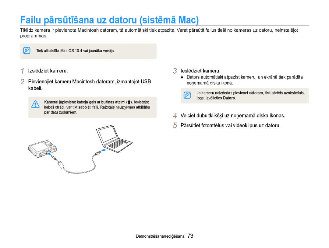 Samsung EC-ES9ZZZBASE2, EC-ES9ZZZBABE2 manual Failu pārsūtīšana uz datoru sistēmā Mac 