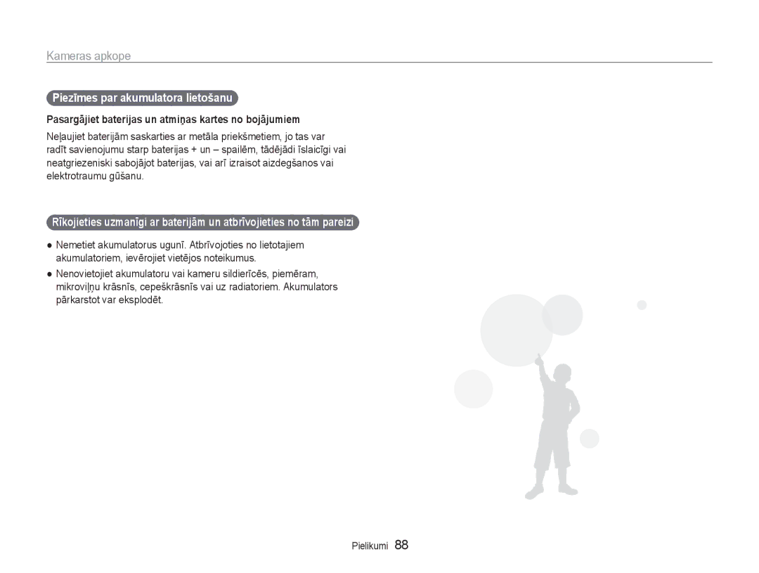 Samsung EC-ES9ZZZBABE2, EC-ES9ZZZBASE2 manual Pasargājiet baterijas un atmiņas kartes no bojājumiem 