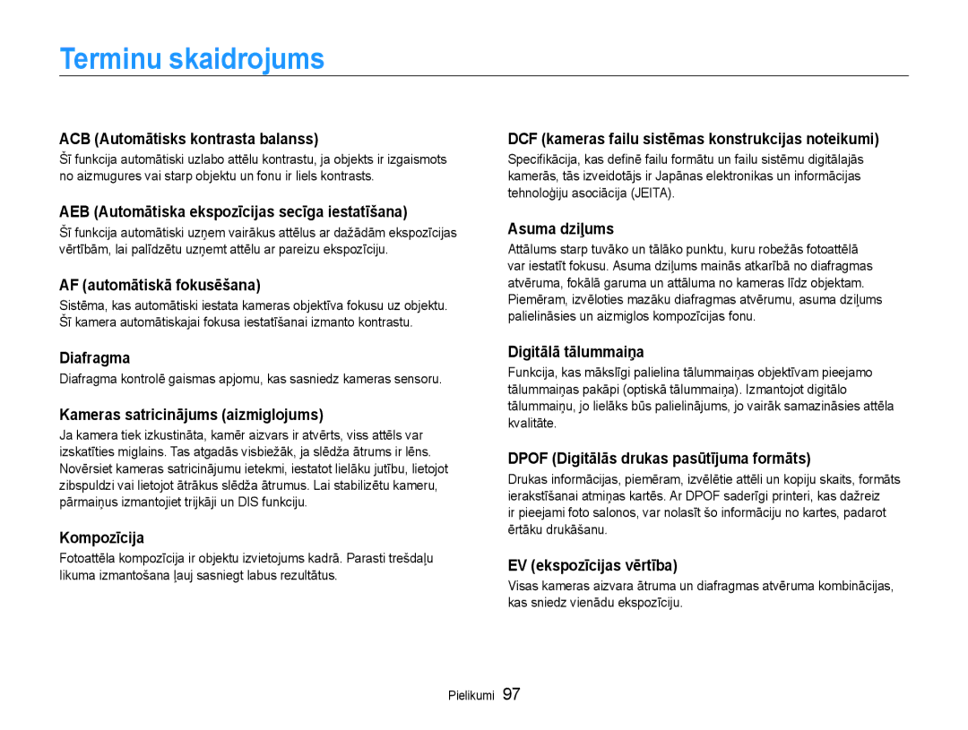 Samsung EC-ES9ZZZBASE2, EC-ES9ZZZBABE2 manual Terminu skaidrojums 