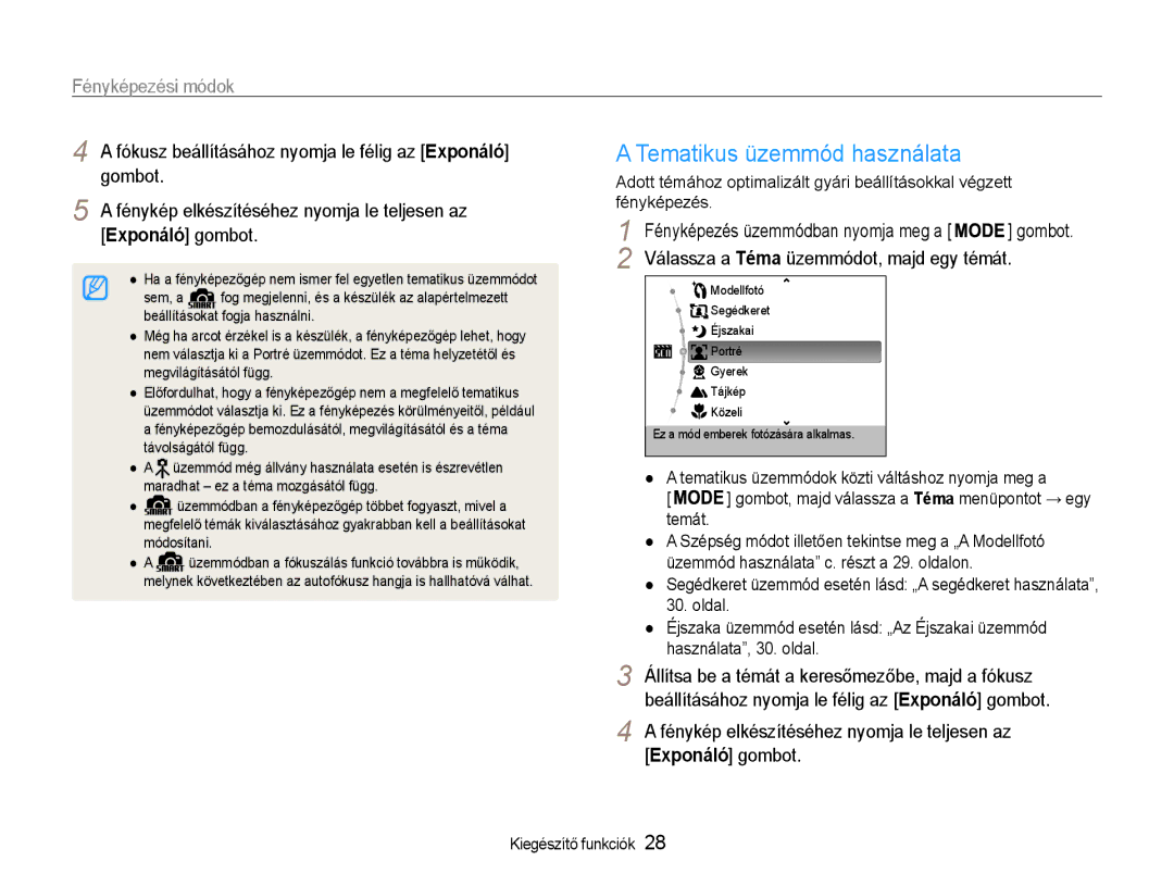 Samsung EC-ES9ZZZBARE2, EC-ES9ZZZBASE3 manual Tematikus üzemmód használata, Válassza a Téma üzemmódot, majd egy témát 