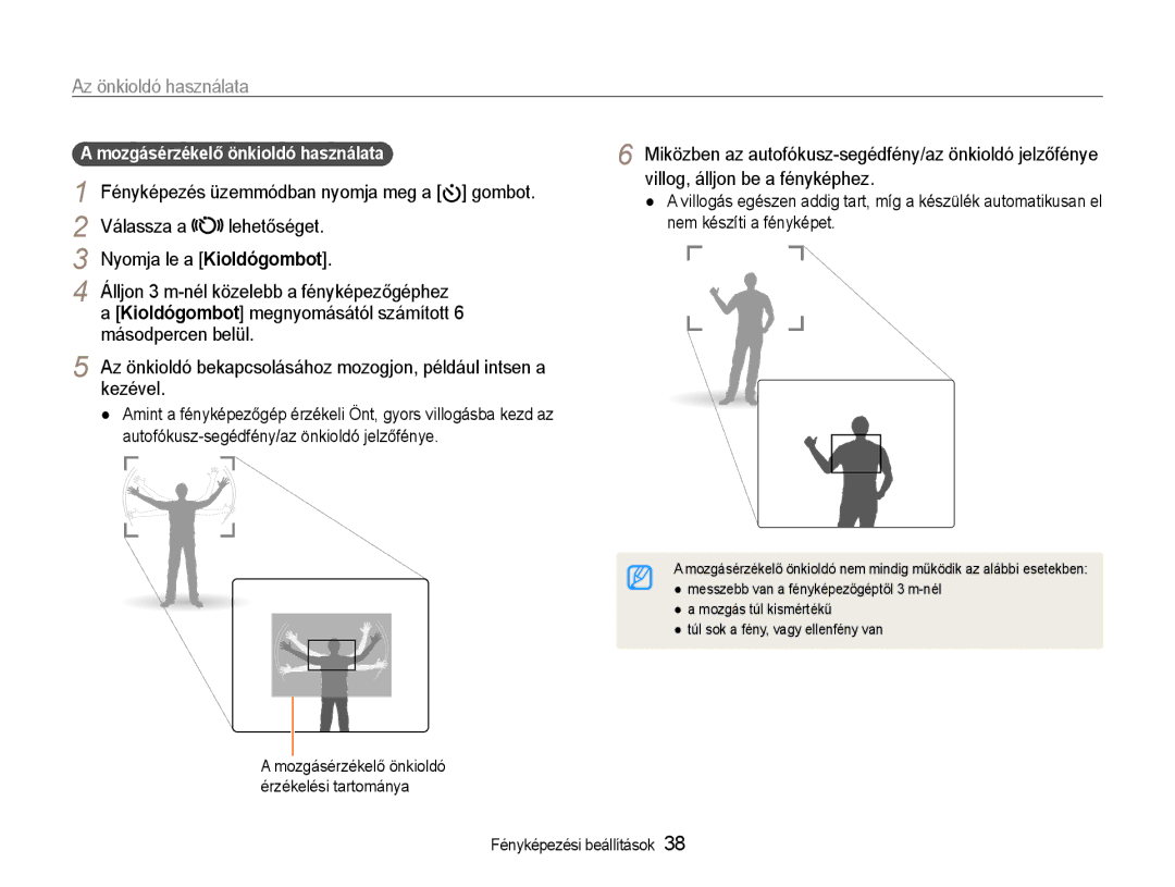 Samsung EC-ES9ZZZBASE2 manual Kezével, Mozgásérzékelő önkioldó használata, Fényképezés üzemmódban nyomja meg a gombot 