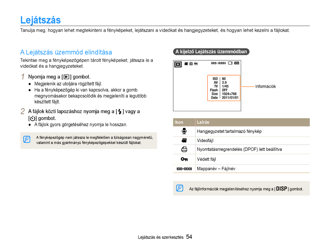 Samsung EC-ES9ZZZBABE3, EC-ES9ZZZBASE3, EC-ES9ZZZBAPE2 manual Lejátszás üzemmód elindítása, Kijelző Lejátszás üzemmódban 