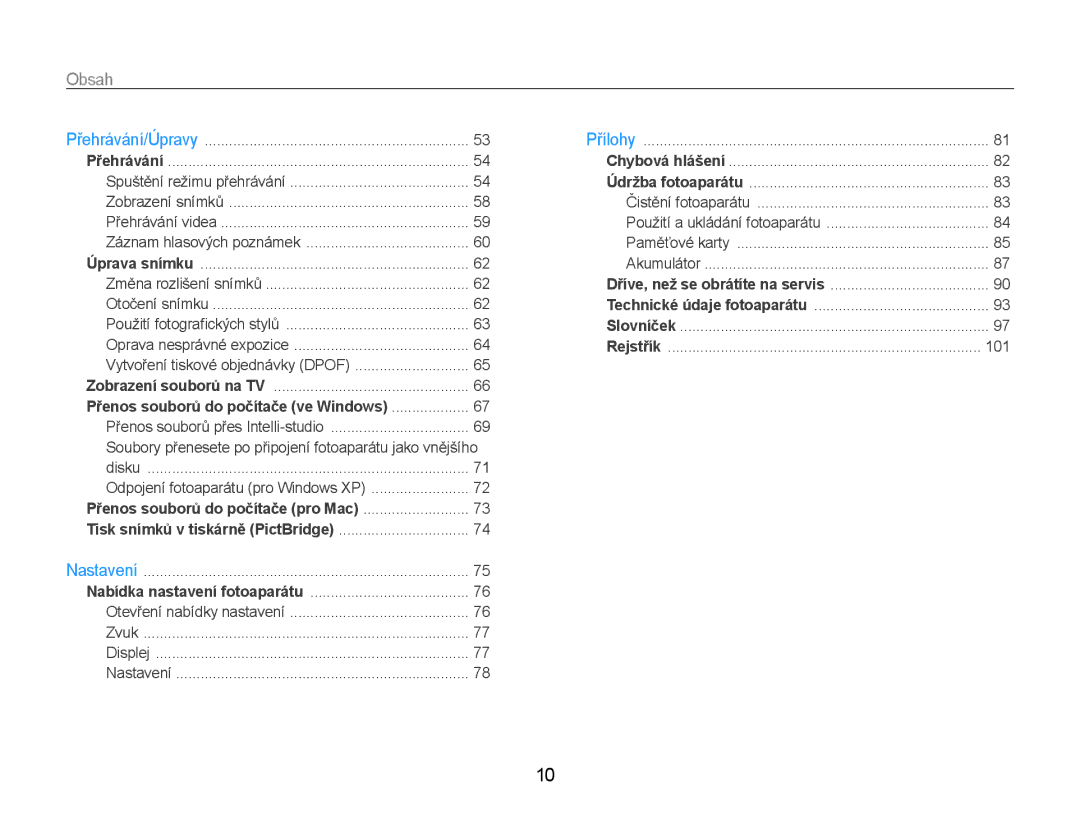 Samsung EC-ES9ZZZBABE3, EC-ES9ZZZBASE3 manual Obsah﻿ 