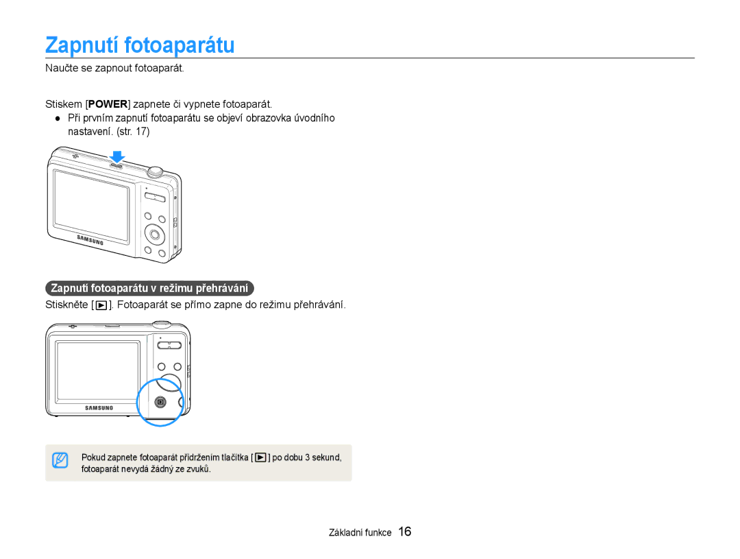 Samsung EC-ES9ZZZBABE3, EC-ES9ZZZBASE3 manual Zapnutí fotoaparátu v režimu přehrávání 