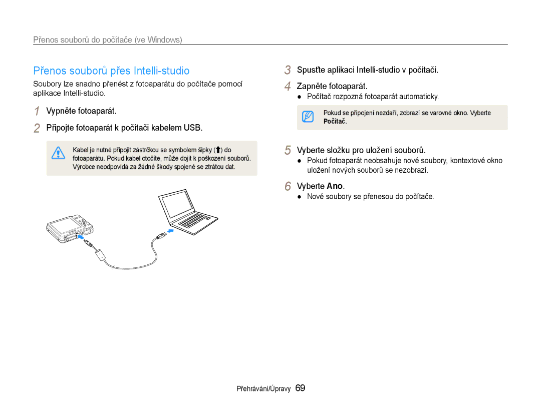 Samsung EC-ES9ZZZBASE3, EC-ES9ZZZBABE3 Přenos souborů přes Intelli-studio, Vyberte složku pro uložení souborů, Počítač 