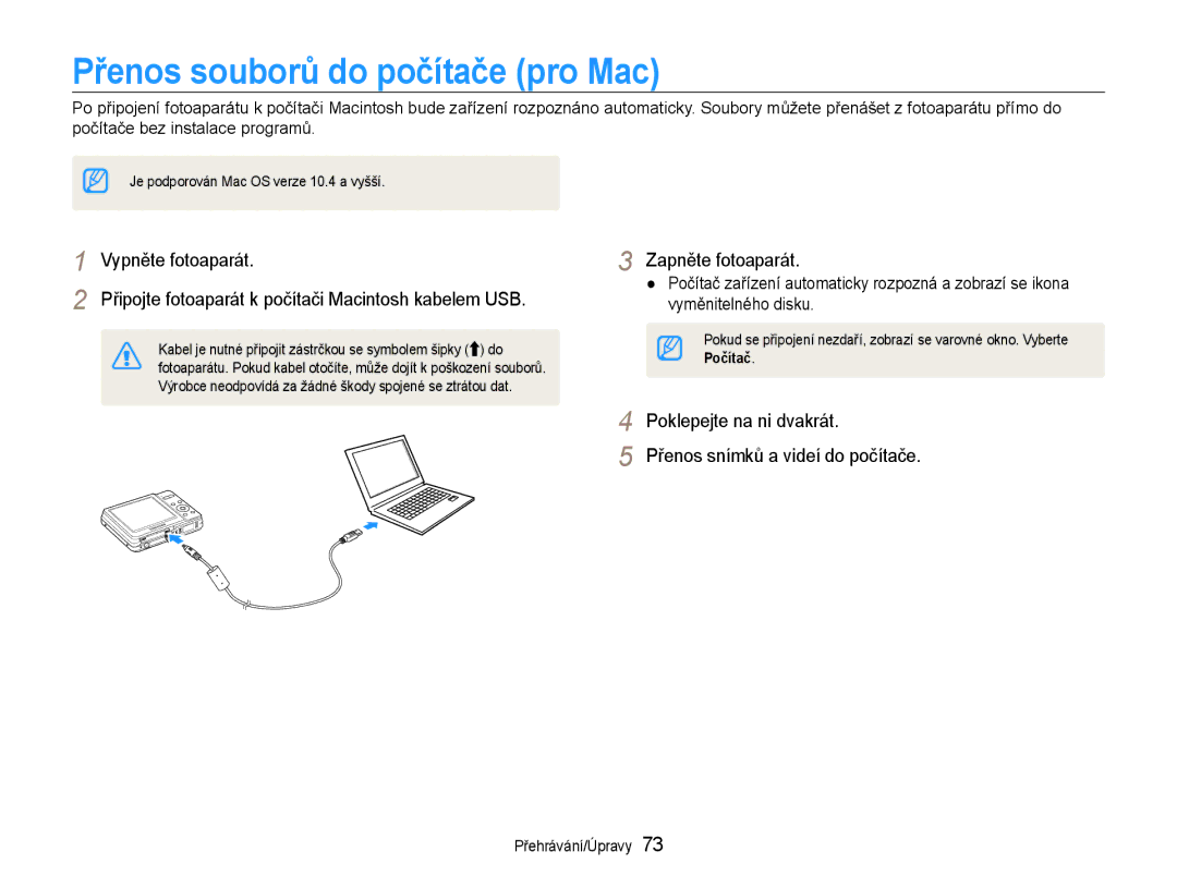 Samsung EC-ES9ZZZBASE3 Přenos souborů do počítače pro Mac, Poklepejte na ni dvakrát Přenos snímků a videí do počítače 