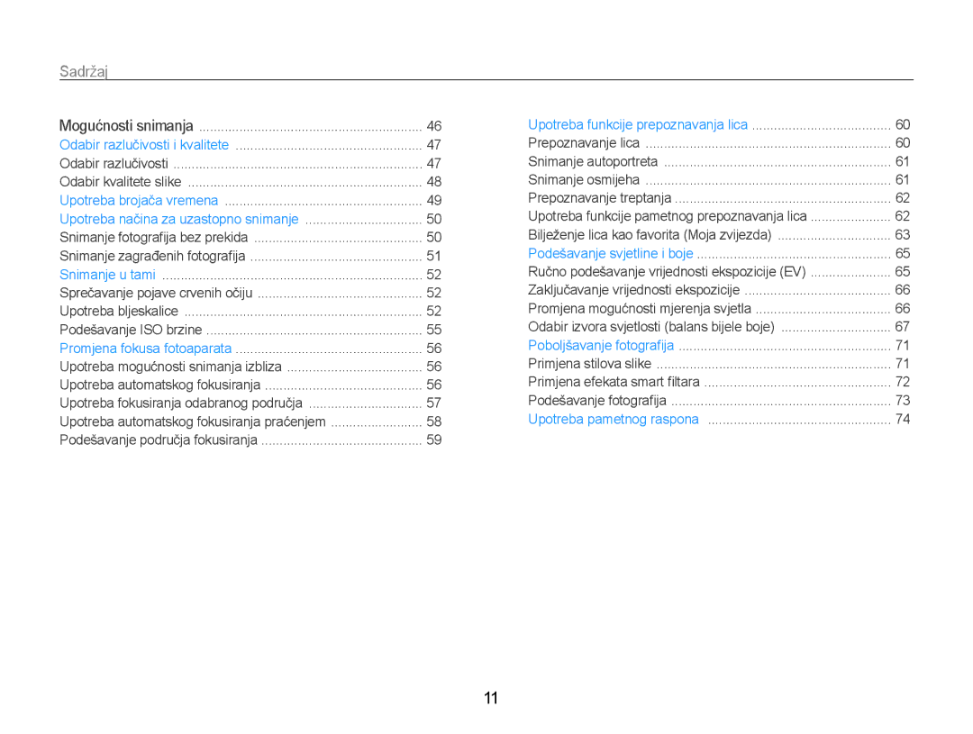 Samsung EC-EX1ZZZBPAE3, EC-EX1ZZZBPBE3 manual Sadržaj 
