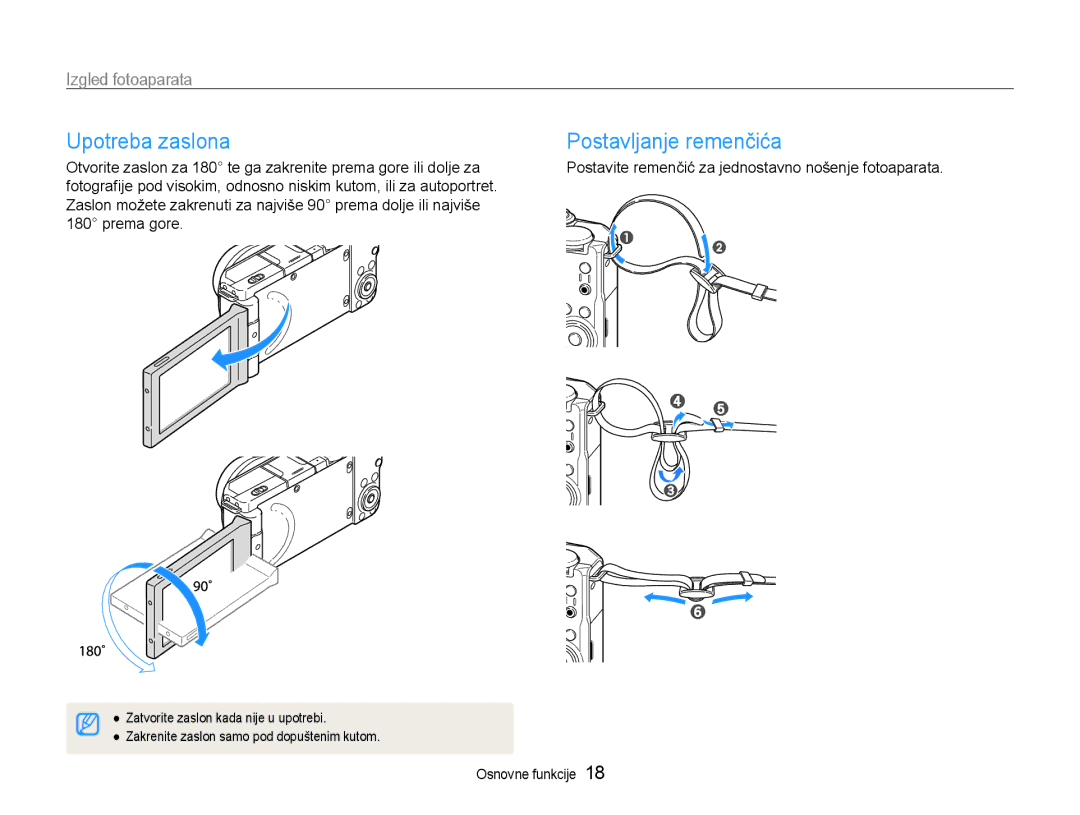 Samsung EC-EX1ZZZBPBE3, EC-EX1ZZZBPAE3 manual Upotreba zaslona, Postavljanje remenčića 