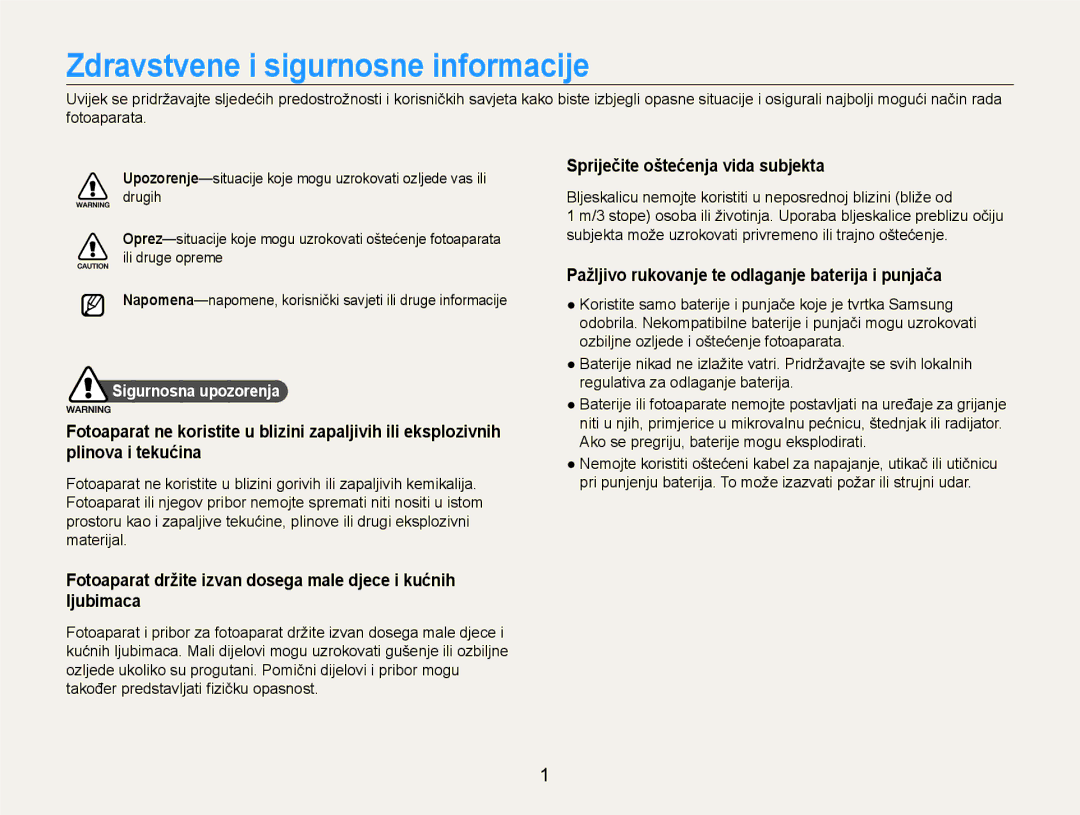 Samsung EC-EX1ZZZBPAE3 Zdravstvene i sigurnosne informacije, Spriječite oštećenja vida subjekta, Sigurnosna upozorenja 