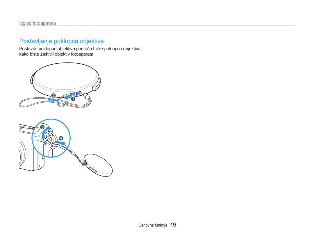 Samsung EC-EX1ZZZBPAE3, EC-EX1ZZZBPBE3 manual Postavljanje poklopca objektiva 