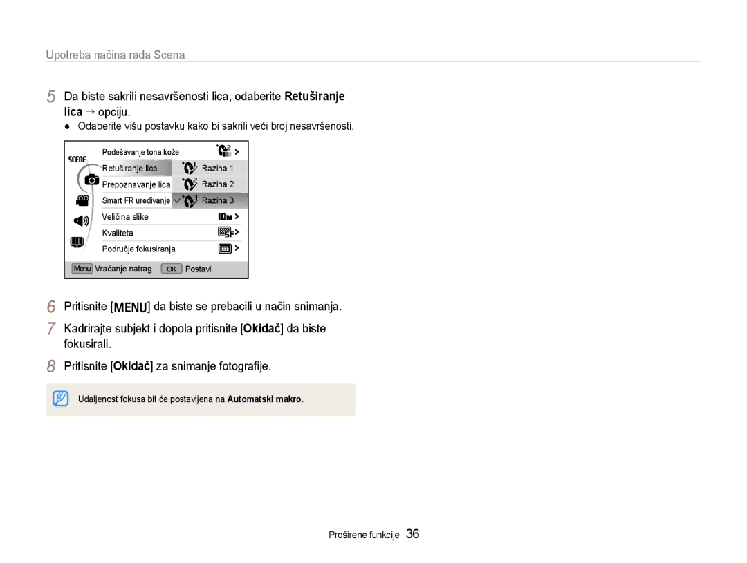 Samsung EC-EX1ZZZBPBE3, EC-EX1ZZZBPAE3 manual Upotreba načina rada Scena 