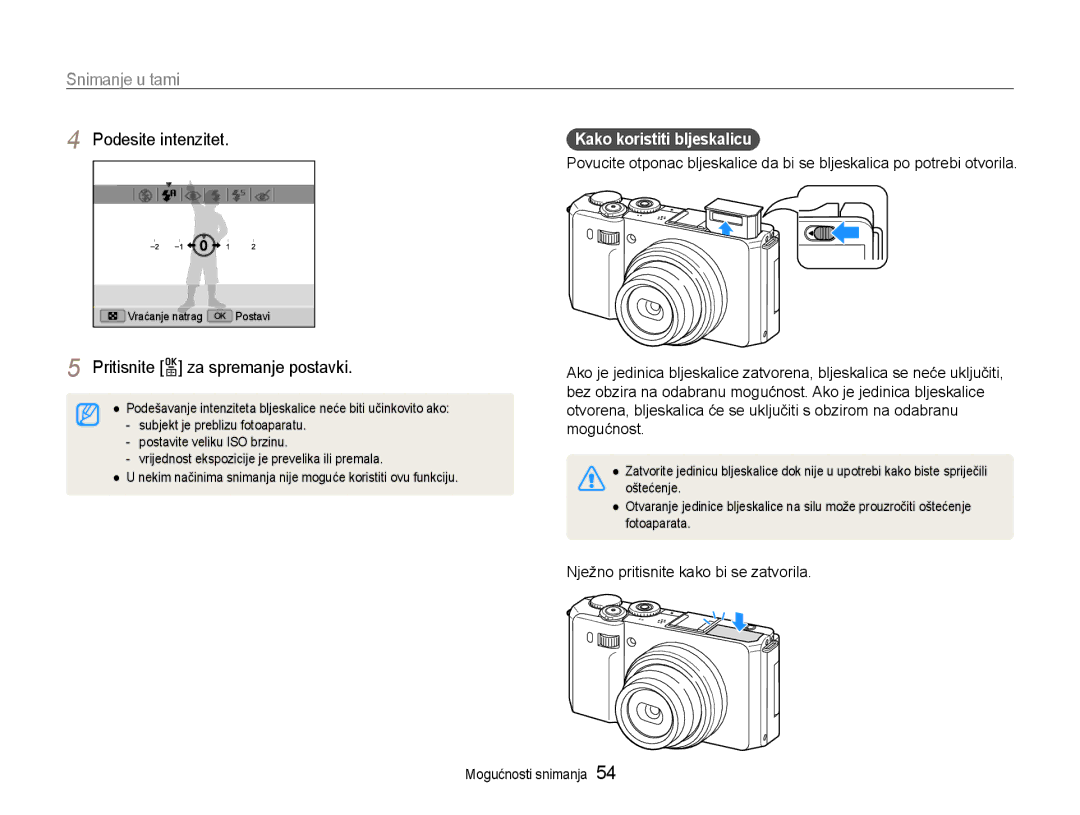 Samsung EC-EX1ZZZBPBE3, EC-EX1ZZZBPAE3 manual Podesite intenzitet, Nježno pritisnite kako bi se zatvorila 