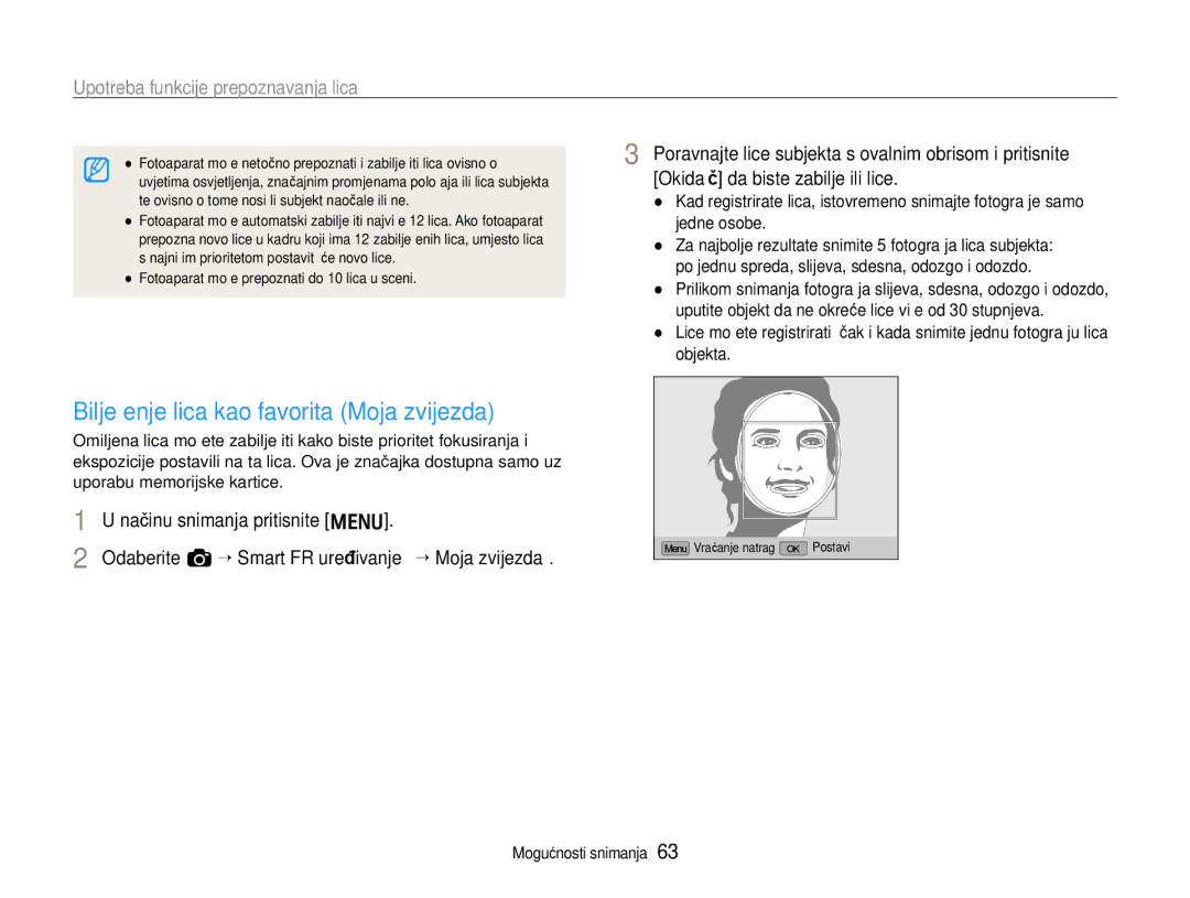 Samsung EC-EX1ZZZBPAE3 manual Bilježenje lica kao favorita Moja zvijezda, Odaberite a “ Smart FR uređivanje “ Moja zvijezda 