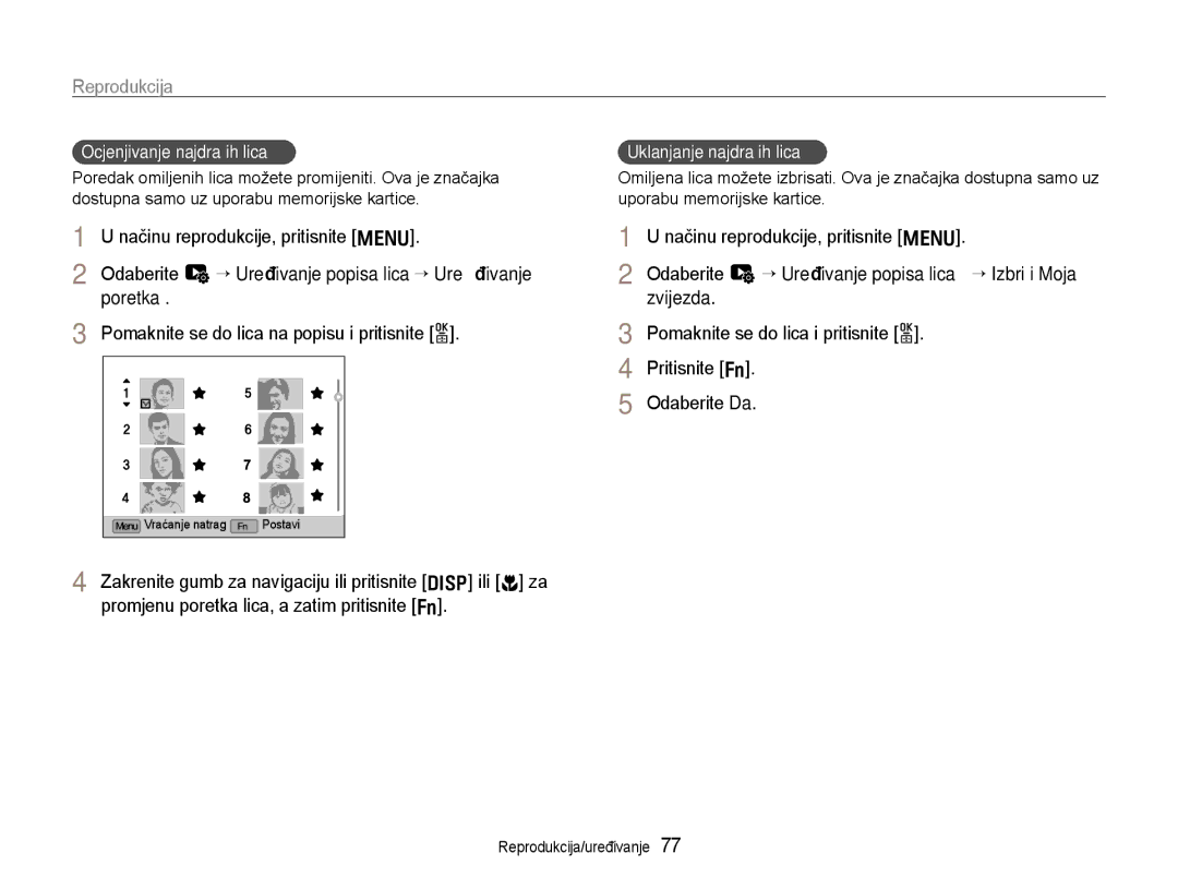 Samsung EC-EX1ZZZBPAE3, EC-EX1ZZZBPBE3 manual Reprodukcija, Poretka, Zvijezda 